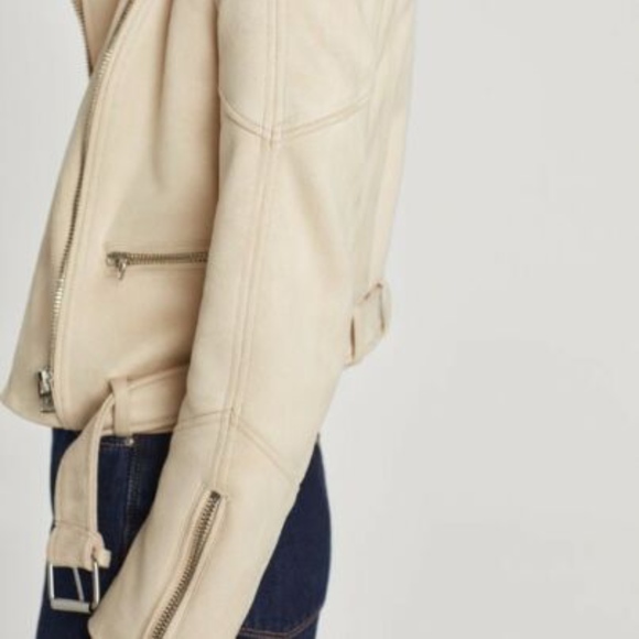 ZARA FAUX SUEDE BIKER JACKET STONE sz XS - Picture 7 of 8